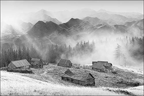 Muralo Fototapete Gebirge 240 x 360 cm Vlies Tapete Wandtapeten Berge Schwarz-Weiß Ausblick Wohnzimmer Schlafzimmer Moderne Wandbilder XXL Natur Landschaft Panorama Wand Dekoration