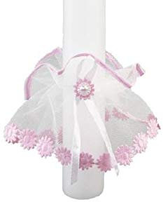 Unbekannt Kerzen Röckchen aus Tüll Rosa, geeignet für Kerzen bis Ø 5 cm, für Taufkerze, Kommunionkerze, Kommunionskerze