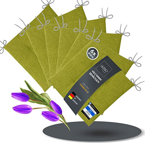 LILENO HOME 6er Set Stuhlkissen Apfelgrün (40x40x4,5 cm) - Sitzkissen für Gartenstuhl, Küche oder Esszimmerstuhl - Bequeme UV-beständige Indoor u. Outdoor Stuhlauflage als Stuhl Kissen