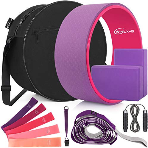 WYRJXYB Yoga-Räder-Set (11-in-1) mit Yoga-Blöcken (2er-Pack), Widerstandsband (5er-Pack), Yoga-Gurt, Springseil und Yoga-Rädertasche für Dehnung und Physiotherapie, 11-teiliges Set (lila)