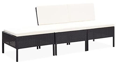 vidaXL 3-TLG. Garten-Lounge-Set mit Auflagen Poly Rattan Schwarz
