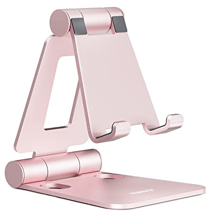 Nulaxy Full Aluminum Dual Folding Cell Phone Stand for Desk, Rose Gold