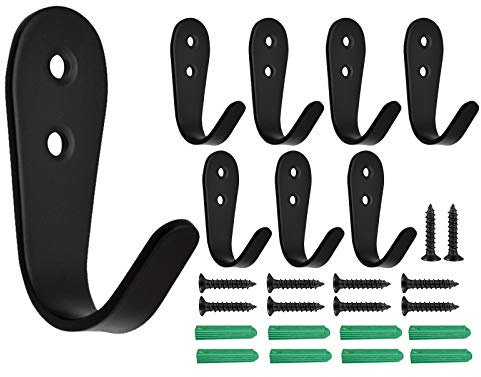 Beilala 8 Pack Black Coat Hooks for Wall Door, Heavy Duty Stainless Steel Coat Hooks Wall Mounted for Kitchen Bedroom Bathroom Office Closet