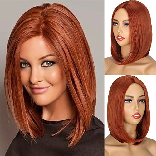 PORSMEER Auburn Rot Kurz Gerade Bob Perücken für Frauen, Ingwer Rot Natürliche Synthetische Haar Cosplay Tägliche Party Perücke