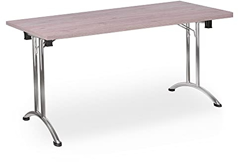 Eigentlich Klapptisch Schreibtisch, stapelbar, 160x80cm, Eiche modern | Konfernztisch Besprechungstisch Kantinentisch Verkaufstisch, Tischplatte melaminharzbeschichtet, Stahlgestell verchromt
