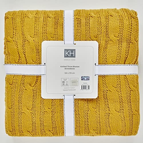 KARACA Home Ocker Beıge Kabelstrıckwıckeldecke (130x170 cm) Weıch, Leıcht, Hält Warm, Komfortabel, Natürlıche Fasern, Gemütlıch, Ästhetı̇C, Stılvoll, Hergestellt In Der Türkeı