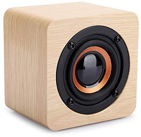 ASHATA Q1 Wooden Bluetooth Speaker, Mini Yellow Portable Cube, 3W Stereo, 10m Range, 6-8Hrs Playtime