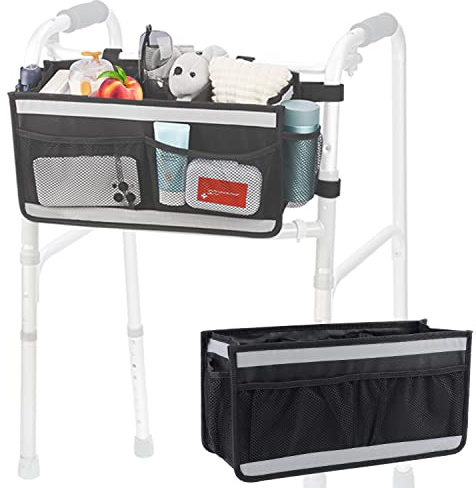 supregear Walker Tasche Korb, Große Aufbewahrungstasche mit 4 Netztaschen und reflektierendem Streifen Haken & Schleife Entwurf Aufbewahrungstasche für Walker-Tragezubehör