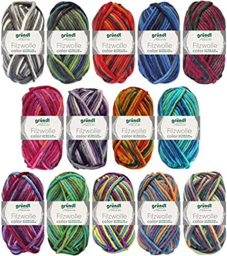 10x50 Gramm Gründl Wolle Filzwolle Color mit Farbauswahl inkl. Anleitung für Topflappen (COLOR)