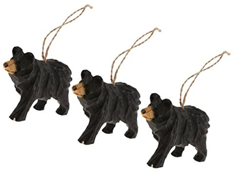 barenx 3 Stück handgeschnitzte schwarze Holzfigur zum Aufhängen, Tierfiguren