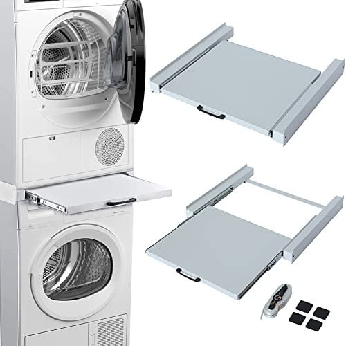 Kit de unión para lavadora y secadora, soporte universal de superposición para ahorro de espacio, con estante extraíble, correa de seguridad y adhesivos antideslizantes, marco para apilamiento
