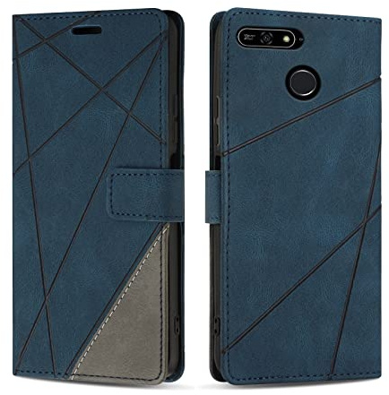 SONWO Hülle für Huawei Y6 2018 / Huawei Honor 7A, Premium PU Leder Handyhülle Flip Case Wallet Silikon Schutzhülle Klapphülle für Huawei Y6 2018 / Huawei Honor 7A, Blau