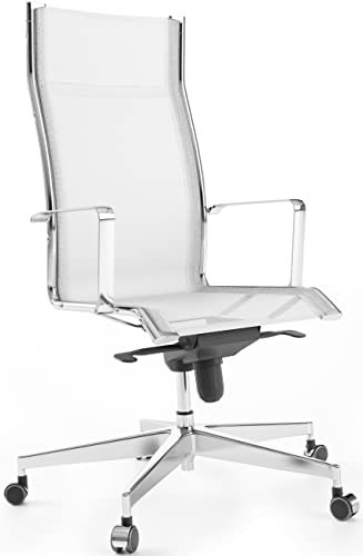 Bossberg Ergonomischer Bürostuhl, Design Klassiker Schreibtischstuhl mit Lordosenstütze und Gestell in Chrom, Drehstuhl Höhenverstellbar bis 130 kg, Design aus Italien - Verchromt Weiß