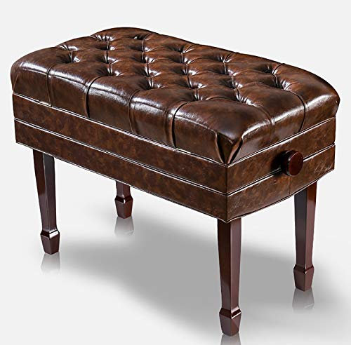 RWRAPS Klavierhocker, Klaviersitz mit Stauraum, höhenverstellbar, doppelte Klavierbank, PU-Kissenhöhe: 55–65 cm (braun)