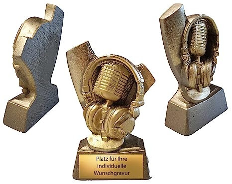 eberin · XS Musik Pokal · DJ Trophäe · Radiomoderator Award · Gesang Preis · Mikrofon & Kopfhörer Gold · Pokal mit Wunschtext · Größe 10 cm