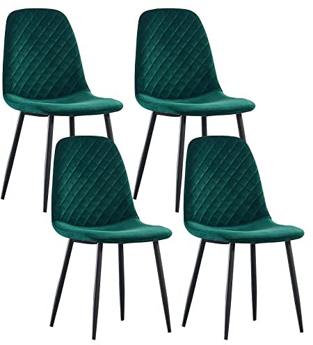 JaHECOME Lot de 4 Chaises Vertes Scandinaves, Chaises de Salle à Manger avec Dossier, Siège en Velours, Pieds en Métal pour Salon,Salle de Cuisine (4, Vert Velours)