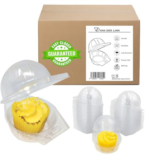 Van Der Linn Single Hinged Cupcake Boxes Clear Muffin Holder Cases Domes Cups Pods Containers (100)