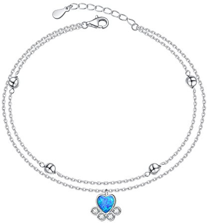 HOOHWE Fußkettchen für Frauen 925 Sterling Silber Welpe Hund Pfote Druck Fußkettchen Armband für Frauen Mädchen Verstellbare Schicht Knöchel Schmuck Geschenk