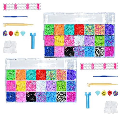 mituso Loom Bands - 8400+ verschiedene Looms inkl. 2 Webrahmen | 2er-Set - Gummibänder in 21 Farben | Loombänder mit Zubehör und Aufbewahrungsbox für Armbänder DIY