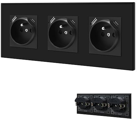 BSEED Prise Murale USB C,Prises Electriques Standard avec des griffes,Multiprise Murale avec USB Max 2.1A,16A Prise de Courant Alternatif,Convient Ipad,Smartphone(3 Prise avec USB et Type C,Noir)