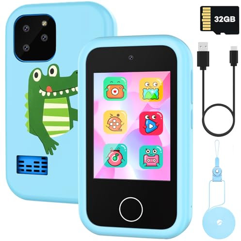 Téléphone pour Enfants,Smartphone Enfants Motif Dessins Animés Ecran Tactile avec Lecteur Musique Jeu Puzzle Double Caméra pour Enfants,Cadeau D’anniversaire3 4 5 6 7 8 9 10 Ans pour Les Enfants