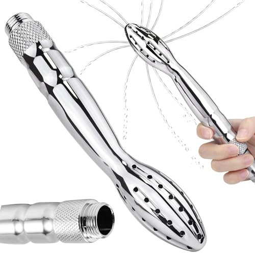 Shower Douche Shower Enema Shower Cleaner Enema Douche System, Handheld Water Shower Nozzle Anal Rinse Vaginal Cleaning Kit for Men Women, Silver (Aluminum)