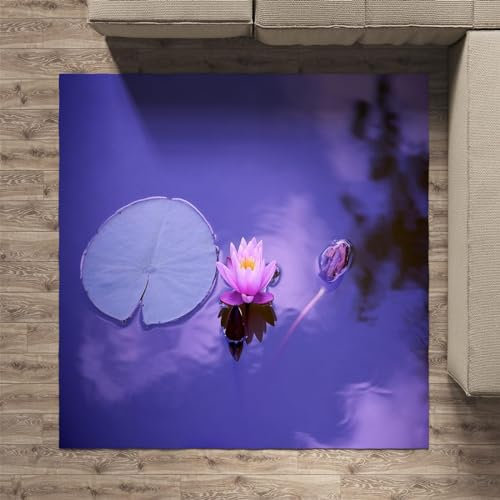 okoikfc Teppich 140 x 200 cm Seerose 3D Teppich Wohnzimmer Seerose Waschbarer rutschfest, Teppiche für Kinderzimmer Schlafzimmer Deko Antirutschmatte Carpet Matte,A510