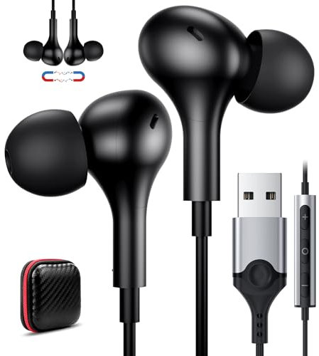 ACAGET Auricolari USB per Computer 2,5M, Cuffie per PC con microfono Controllo del Volume PC Gaming Cuffie con Filo Stereo HiFi In Ear magnetiche Cuffie USB per PS 5/4/Computer/Mac/Laptop/Chromebook