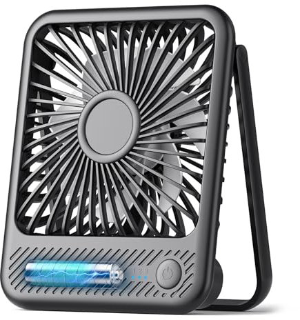 Koonie Ventilador de escritorio que funciona con pilas, ventilador portátil USB pequeño de 5 pulgadas con máx. 11 horas de funcionamiento, viento fuerte, inclinación de 180° plegable y 3 velocidades