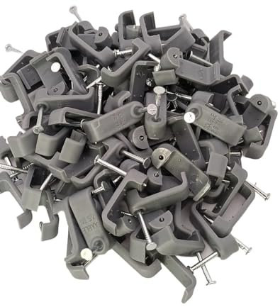 2.5mm2 Double Twin & Earth (20x5mm) Grey Cable Clips 100 Pack Nail Clips, Cable Tacks for Electrical Cables