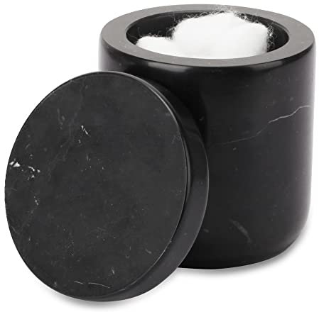 WORHE DL010 - Salero de mármol natural, recipiente para especias con tapa, decoración de cocina, almacenamiento, salero y pimentero, estante para mantequilla y recipiente para té, color negro