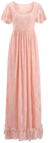 Vuncio Robe Grossesse Dentelle Shooting Photo Manche Courte Col Rond Fendue Robe Enceinte Chic Et Elegant Pas Cher Volants Maxi Robe Maternité Fête Soirée Mariage Cérémonie