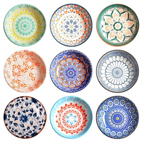 MEYAGOT 9-teiliges Dessertschalen-Set, Keramik, Porzellan, Bunt, Mehrfarbig, Kreisförmig, Ofenfest, Bleifrei, Dishwasher-Safe, Mikrowellengeeignet, für Dessert und Frühstückscerealien