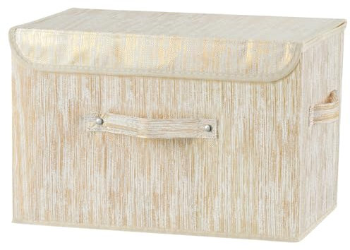 VinneGenzz Dekorative Aufbewahrungsboxen mit Deckel, luxuriös, metallischer Stoff, Aufbewahrungsbehälter, faltbar, Regalkörbe mit Griffen für Zuhause, Schlafzimmer, Schrank, Büro (Gold, große Größe)