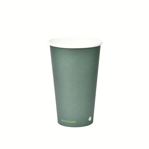BIOFUTURE Paper Cups - Biodegradable, 16oz, Compostable for Hot & Cold Drinks - Top Party Supplies, Eco-Friendly (50 Cups) (Green, 16oz)