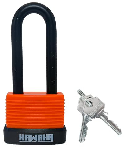 KAWAHA Lot de 4 cadenas étanches à longue anse en aluminium 92/40L-4P avec clé (ultralégers, clés identiques, corps en aluminium avec étui thermoplastique) pour garage, clôture, abri de jardin, cour,