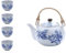 YoeEoay Japanisches Weißem Porzellan-Teeservice Mit Blauem Blumen-Design Teekanne Mit Rattan-Griff Teekannen Set Mit Tasse Teekanne Und 4 Teetassen Japanisches Blau und Weiß Porzellan Tee Set