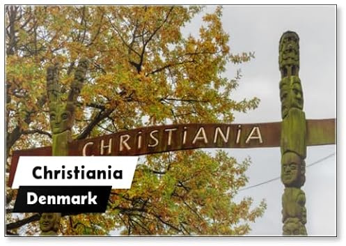 Kühlschrankmagnet mit Aufschrift A Sign Between Two Totem Poles to The Freetown Christiania in Kopenhagen