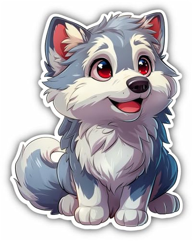 Samunshi® Süßer Kawaii Wolf als Sticker Anime Tiere Autoaufkleber für Motorrad Fahrrad Roller oder Auto Sticker Fahrrad Mtb Mountainbike Rennrad Cartoon Retro Aufkleber 8x10cm