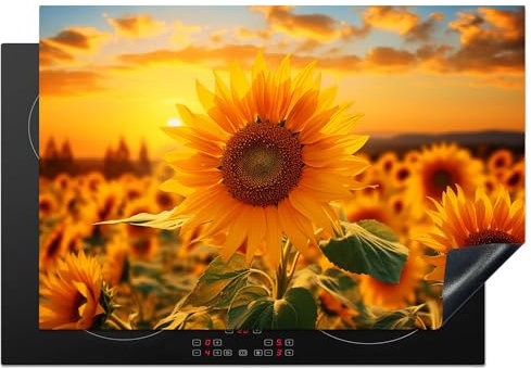 KitchenYeah© Protezione Piano Induzione 78x52 cm Cucina Copri Fornelli Proteggi di Cottura Antiscivolo Tappetino Girasole - Fiore - Giallo