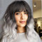 Colorfulpanda Perücken Kurzes Haar für Frauen mit Pony Silbergrau mit dunkler Wurzel Haar Natürlich Perücken Synthetische Wig für Party Cosplay Kostüm 14 Zoll