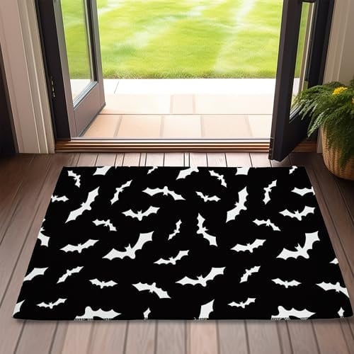Halloween Bats Welcome Door Mat,Black Bat Doormat for Outside Entrance Home Decor,Non-Slip Carpet Rugs with Felt Entryway Mat for Patio Indoor Front 17 x 30