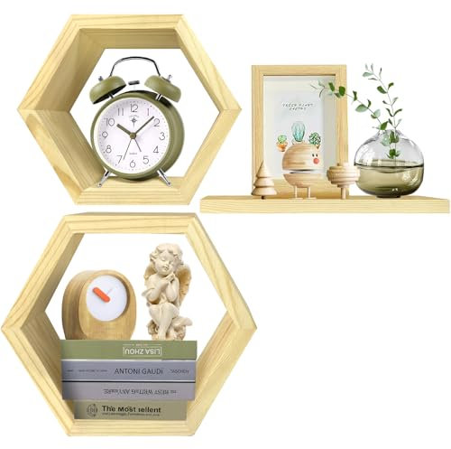 LeapBeast Wandregal, Kiefer Schweberegale 3er-SetRegal Wand stabile Wandboards,für Wanddekoration, Bücher, Bilder (Holzfarbe)