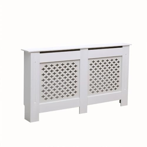 Home Source Radiator Cover Wooden Wall Cabinet Shelf Decorative Grill, White, Large 152cm