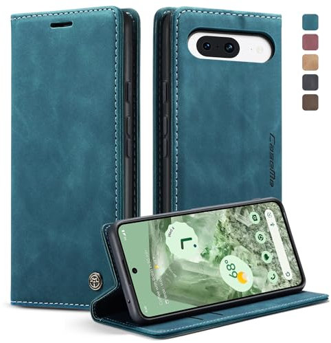 owlhold Coque Google Pixel 8A Housse Antichoc en Cuir PU Premium Fentes Cartes Etui Pochette de Portefeuille avec Fonction Support Case à Rabat pour Pixel 8A - Bleu Vert