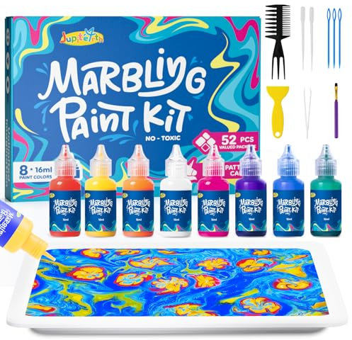 JUPITEARTH Kit de peinture à marbrure à l'eau, loisirs créatifs pour filles et garçons, fournitures artistiques pour enfants âgés de 3 à 5 ans, 4 à 8 ans, 8 à 12 ans, peinture marbrée pour loisirs