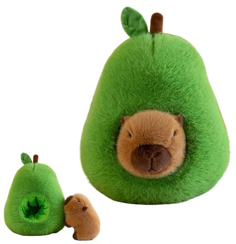 CEWROM Niedliches Capybara Kuscheltier, 35cm Simulation Plüschtier, Avocado Kissen Mit Abnehmbarer Kopfbedeckung für Kinder Und Erwachsene