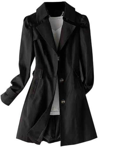Herbstmantel Damen, Dufflecoat Damen Winddichter Trenchcoat - Boucle Mantel Lang Herbstmantel Langer Wollmantel Für Frauen Einfarbig Revers Übergangsmantel Mit Verstellbare Gürtel