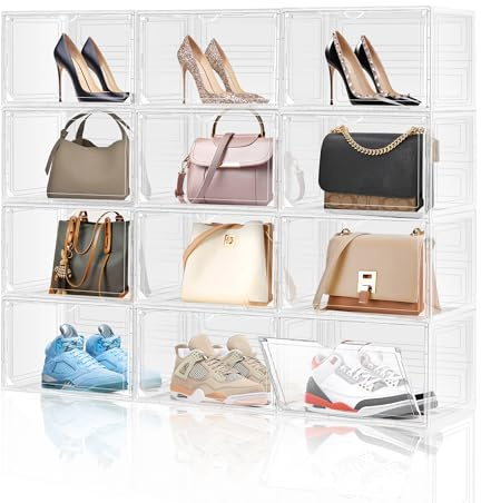 EZJOB 10 Pack Schuh Boxen Stapelbar Aufbewahrungsbox Klares Plastik Stapelbarer Schuh Organizer Klappbarer Sneaker Display Case mit Magnettür, 32,8 x 27 x 20,7 cm