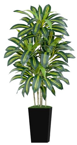 Keeplush Pianta Finta Dracaena Artificiale 150cm alta con Vaso Nera, Piante Finte da Interno Grandi Ha 105 foglie, Albero Artificiale Interni Per Soggiorno Ufficio Giardino Dec